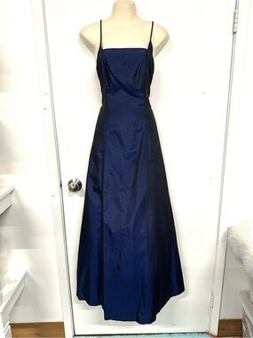 Navy Blue Sparkle Formal Gown XS Lace Up Back – Full Length Prom Dress Y2K
